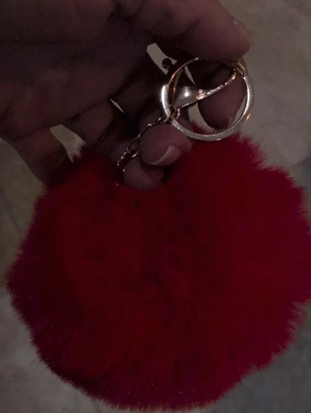 Red Faux Fur Pom Pom Keychain